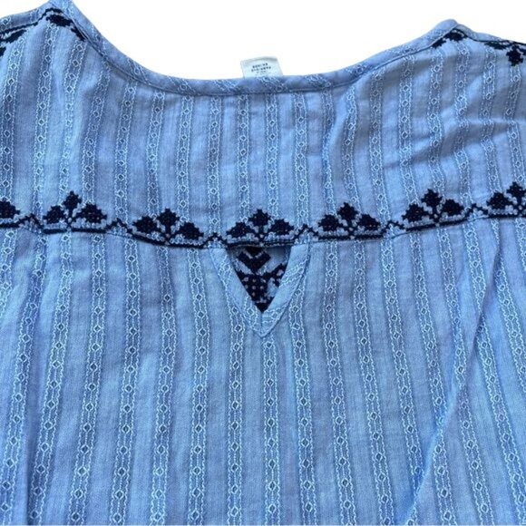 Caslon Top Sleeveless Blue Cotton Cross Stitch Keyhole Peep Holes Size XS Petite - Picture 6 of 9